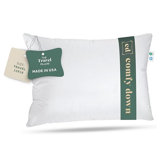 ComfyDown Goose Down Travel Pillow - Filled with 800 Fill Power European Goose Down, Egyptian 300 Thread Count 100% Cotton Cover for Plane car & Home - Made in USA (13" x 18") - Image 1