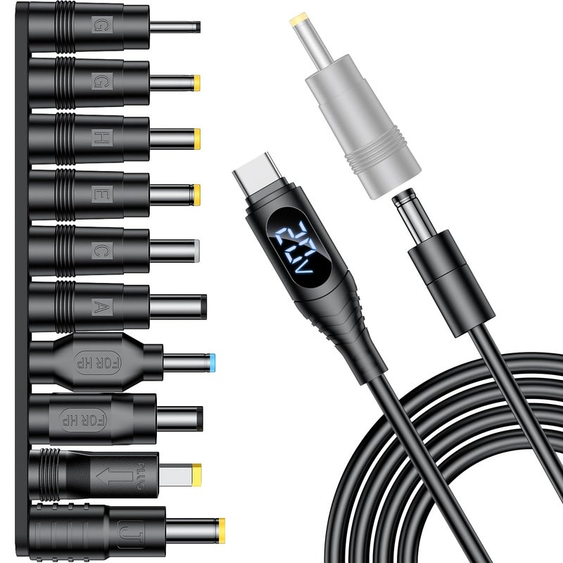 FARSENSE Universal Laptop DC Charger Replacement kit,Round Barrel 100W PD Trigger Cable with 10 Connector and Display Voltage for Sony/Samsung/Acer/Asus/Lenovo/Dell/HP Laptop,Etc Charging - Image 1