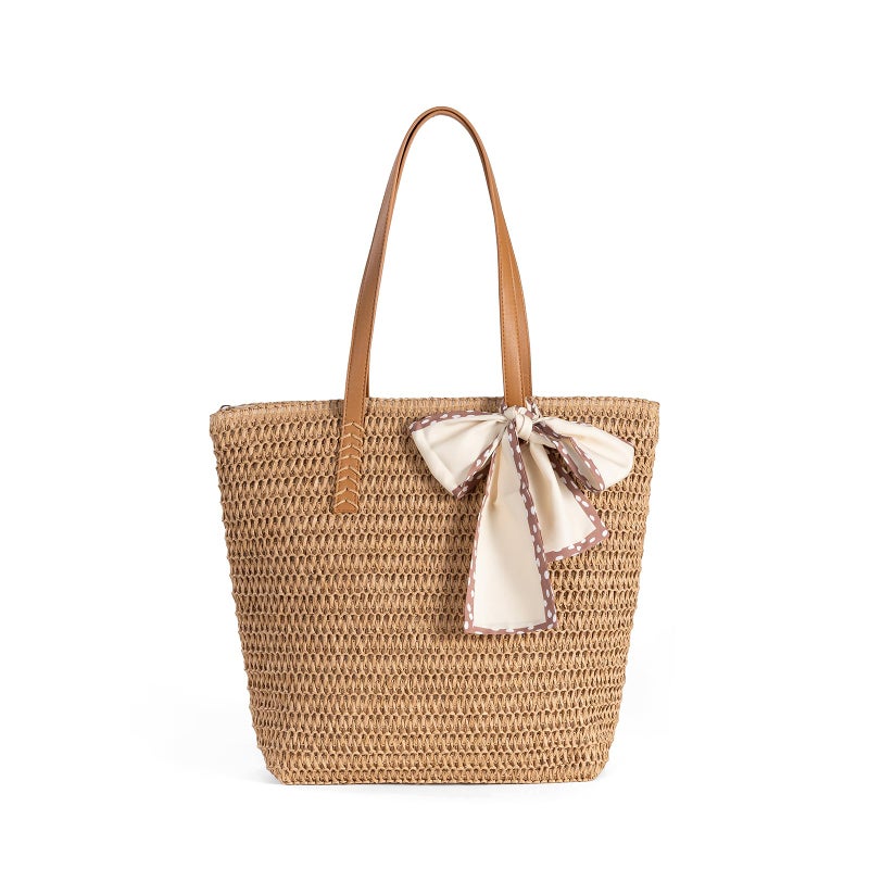 iSamzan Large Straw Beach Bag: Women's Handwoven Tote with Zipper Pocket - 2025 Lightweight Summer Purse for Travel & Work - Image 1