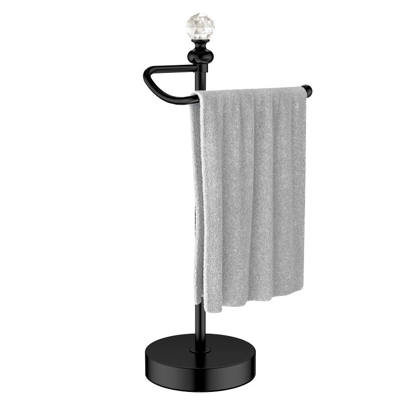 ROLABAM Heavy Weighted Hand Towel Holderwith Crystal Ball Standing Hand Towel Holder Total Height 157 for KitchenBathroomVanityClassic Decorative Metal Hand Towel StandMatte Black