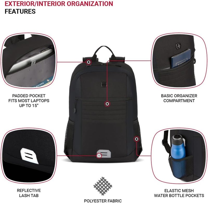 SwissGear Intro Laptop Backpack Black 175x12x6 - Image 2