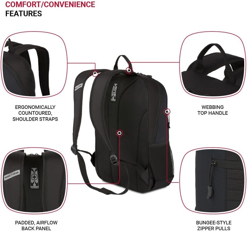SwissGear Intro Laptop Backpack Black 175x12x6 - Image 3
