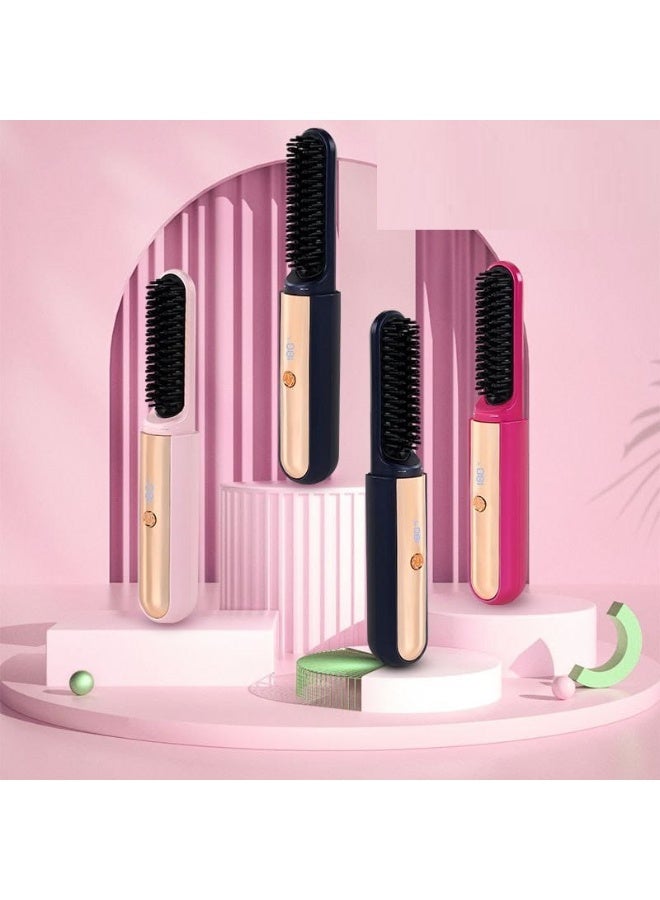 Portable cordless electric hair straightening brush – multi-colored for smooth and quick styling. - Image 1