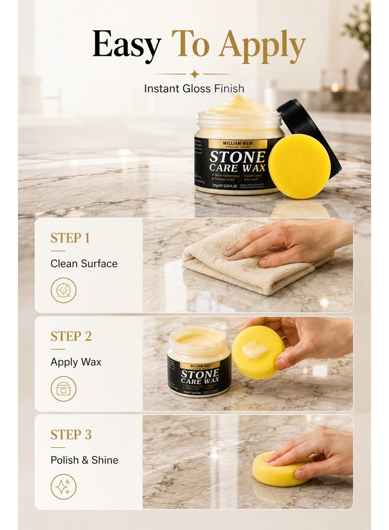 WILLIAM WEIR Stone Care Wax Marble Polish Paste Waterproof Surface Protection for Tile Granite Ceramic Countertop - Image 4