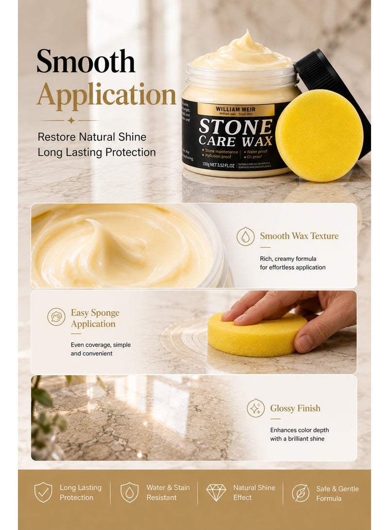 WILLIAM WEIR Stone Care Wax Marble Polish Paste Waterproof Surface Protection for Tile Granite Ceramic Countertop - Image 2