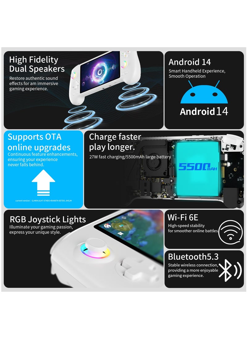 مشغل ألعاب محمول ANBERNIC RG557 يعمل بنظام Android 14 مع إمكانية الاتصال بالتلفزيون، وشاشة كبيرة 2025، ووحدة تحكم عصا التحكم Hall