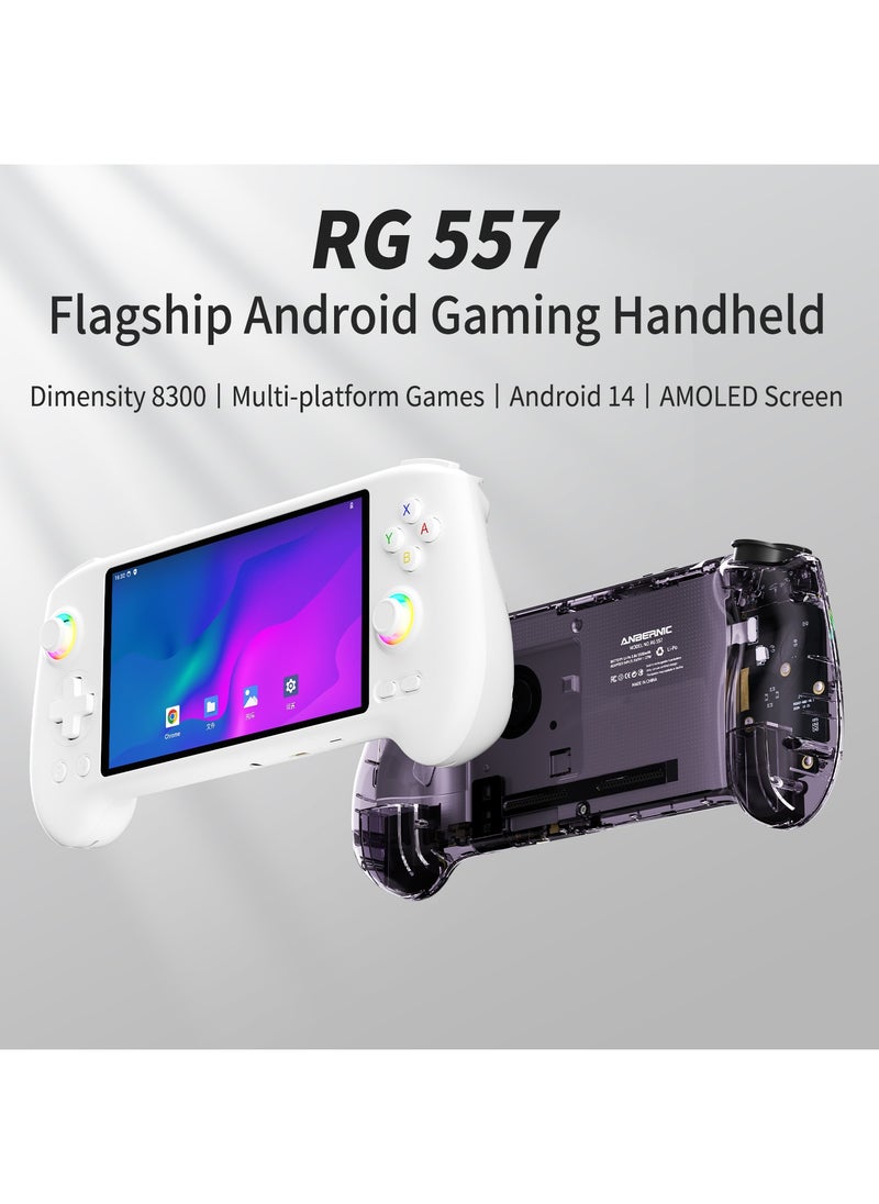 مشغل ألعاب محمول ANBERNIC RG557 يعمل بنظام Android 14 مع إمكانية الاتصال بالتلفزيون، وشاشة كبيرة 2025، ووحدة تحكم عصا التحكم Hall