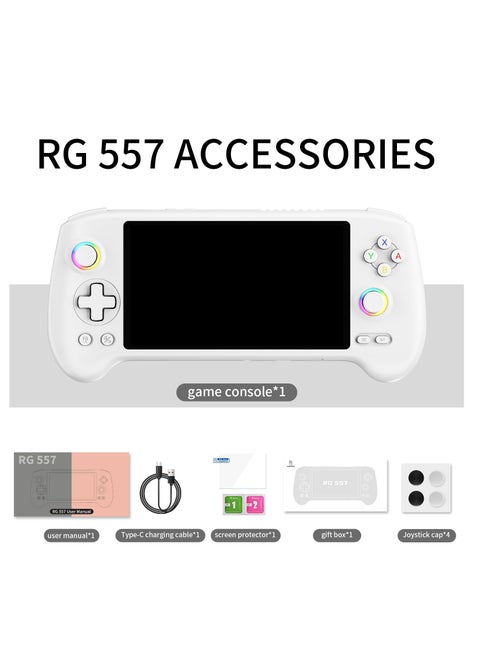 مشغل ألعاب محمول ANBERNIC RG557 يعمل بنظام Android 14 مع إمكانية الاتصال بالتلفزيون، وشاشة كبيرة 2025، ووحدة تحكم عصا التحكم Hall