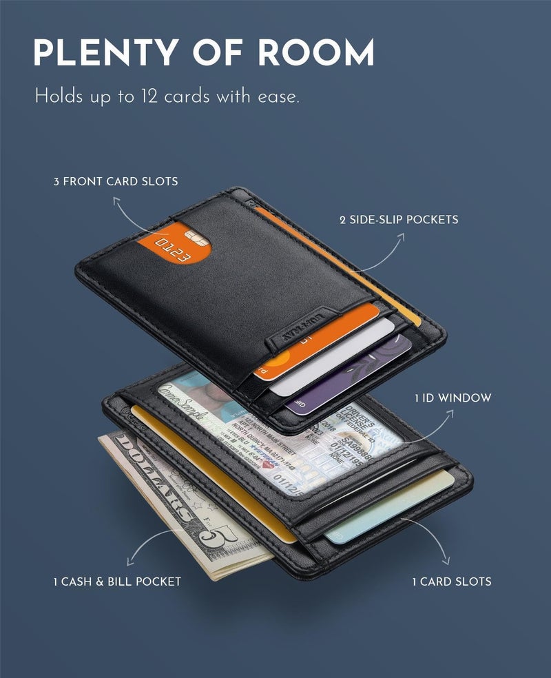 Buffway محفظة بوفواي النحيفة للرجال والنساء - محفظة جلدية صغيرة للم pocket الأمامي مع حجب RFID وصندوق هدايا - أسود بسا - Image 4