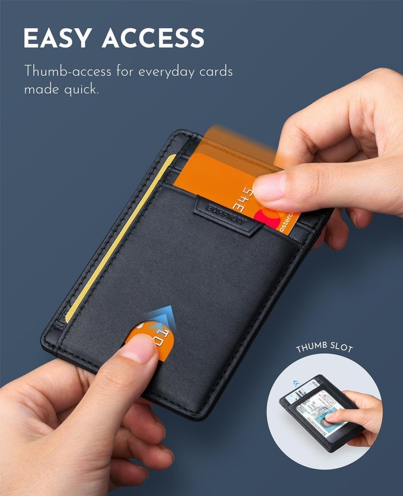 Buffway محفظة بوفواي النحيفة للرجال والنساء - محفظة جلدية صغيرة للم pocket الأمامي مع حجب RFID وصندوق هدايا - أسود بسا - Image 5