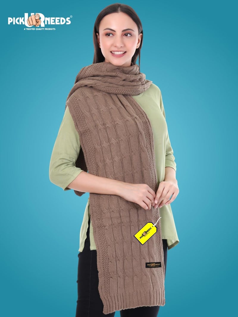 Pick Ur Needs Women’s Woolen Muffler Soft & Warm Knitted Scarf Winter Neck Wrap Premium Acrylic Wool Stylish Hand-Washable (Light Brown) - Image 4