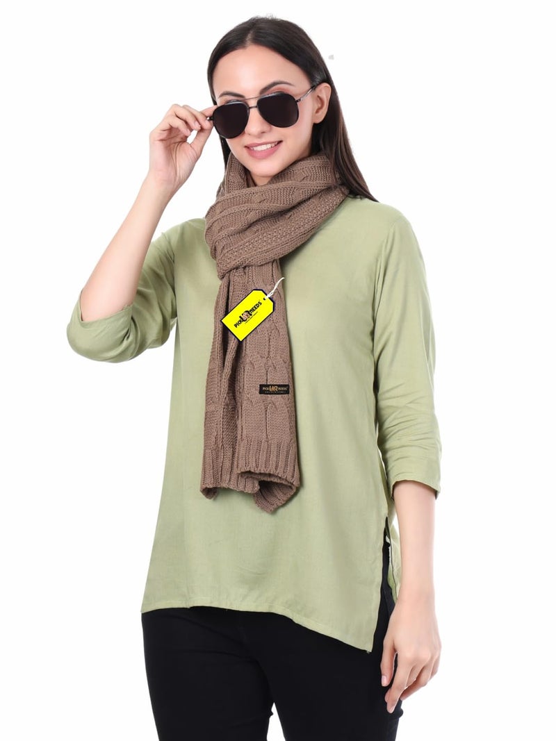 Pick Ur Needs Women’s Woolen Muffler Soft & Warm Knitted Scarf Winter Neck Wrap Premium Acrylic Wool Stylish Hand-Washable (Light Brown) - Image 1