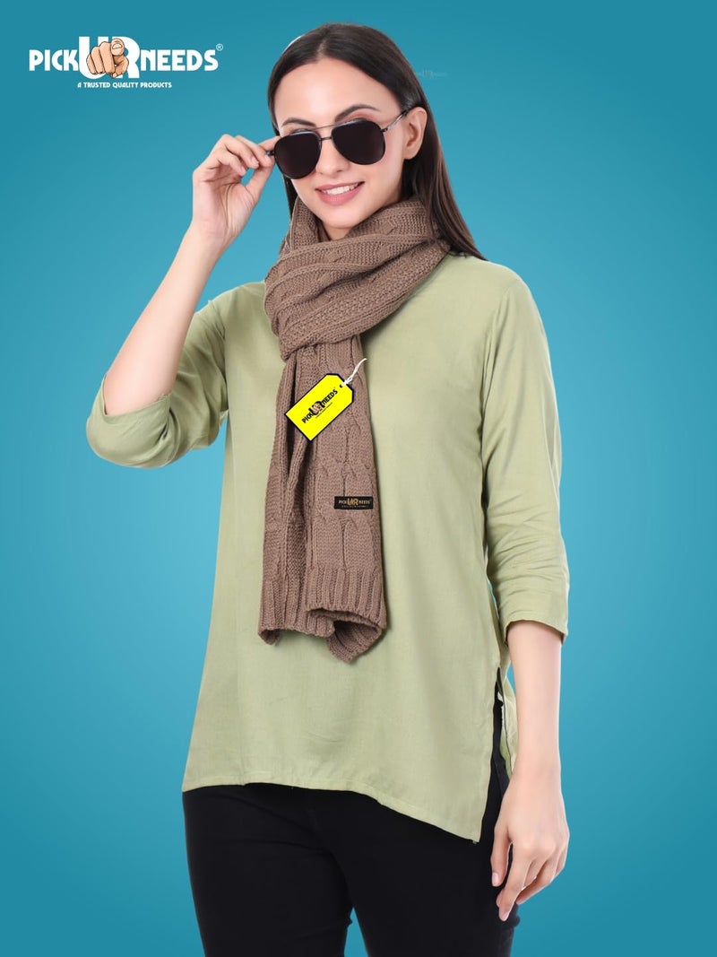 Pick Ur Needs Women’s Woolen Muffler Soft & Warm Knitted Scarf Winter Neck Wrap Premium Acrylic Wool Stylish Hand-Washable (Light Brown) - Image 5