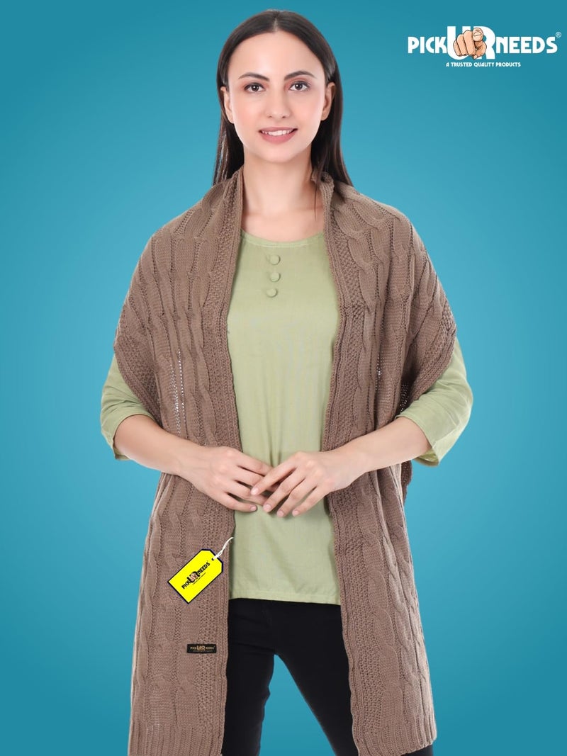 Pick Ur Needs Women’s Woolen Muffler Soft & Warm Knitted Scarf Winter Neck Wrap Premium Acrylic Wool Stylish Hand-Washable (Light Brown) - Image 2