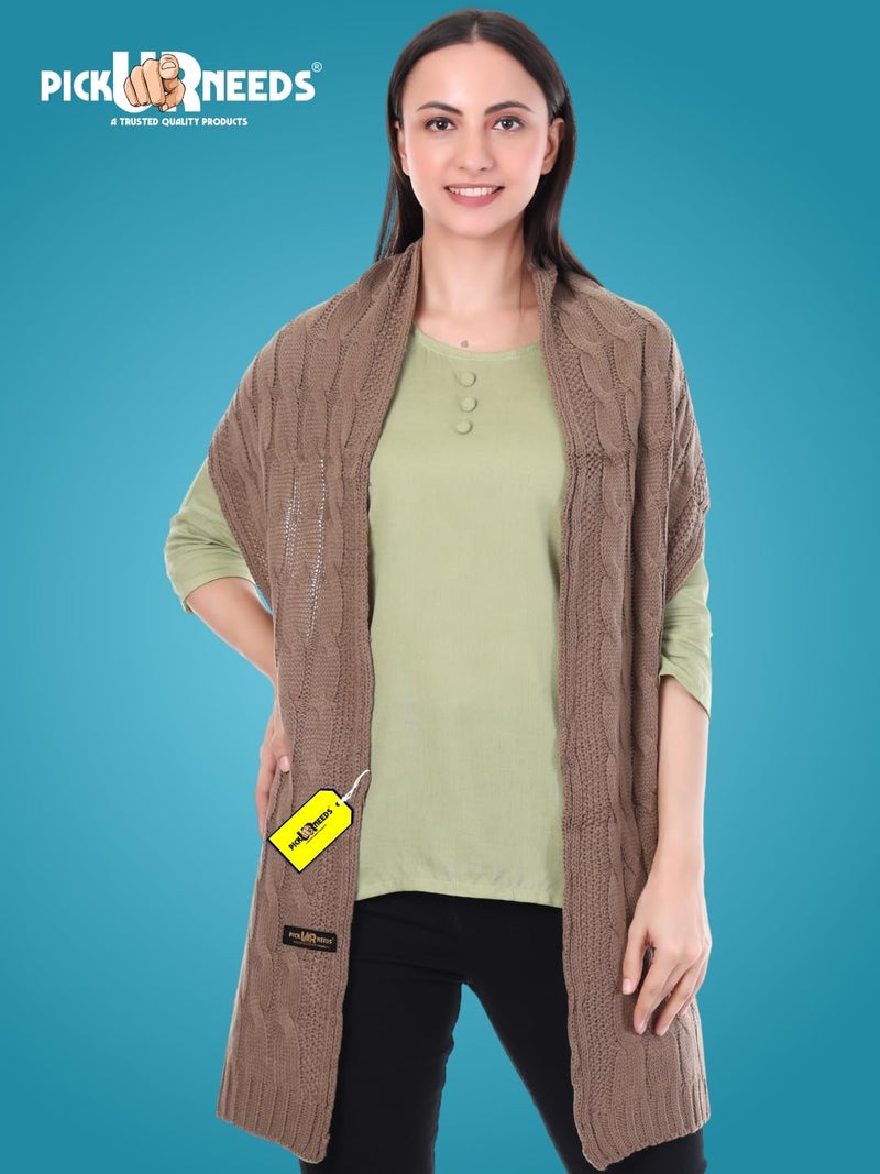 Pick Ur Needs Women’s Woolen Muffler Soft & Warm Knitted Scarf Winter Neck Wrap Premium Acrylic Wool Stylish Hand-Washable (Light Brown) - Image 3