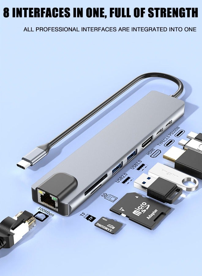 Wolfation لك USB Hub 3.0 8 in1 متعدد المنافذ محول USB A سليم ملحقات توصيل لجهاز الكمبيوتر المحمول المكتبي PS5 للفأرة لوحة المفاتيح الطابعة محرك أقراص فلاش استخدام يومي مكتبي منزلي - Image 4