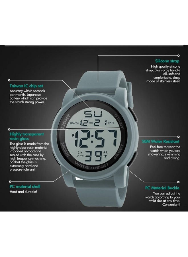شوكنشوب ساعة Shocknshop المطاطية الرقمية متعددة الوظائف بمينا LED للرجال والأولاد (مينا بيضاء وحزام باللون الرمادي) - Wch46، حزام رمادي  - Image 5