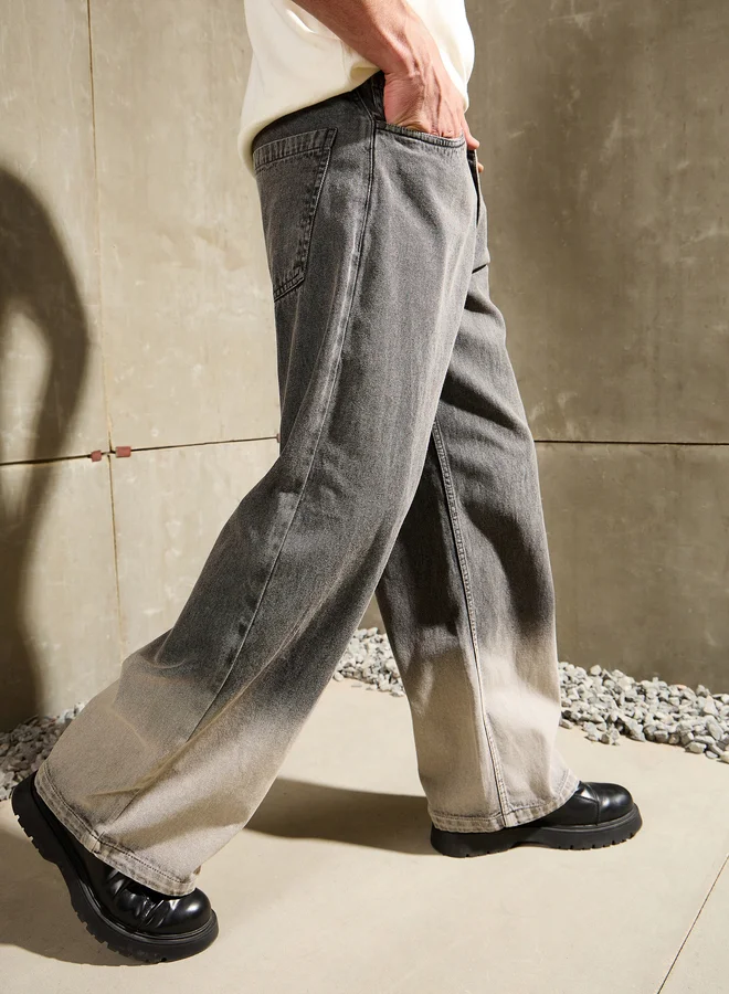 ساسافراس Sassafras Men Grey Mid Rise Ombre Wide Leg Jeans