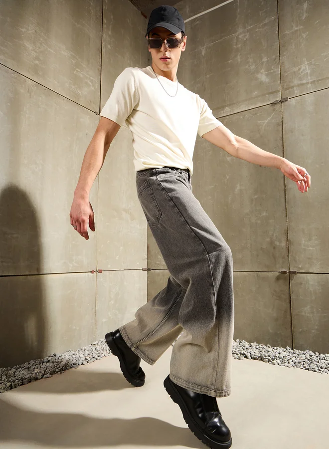 ساسافراس Sassafras Men Grey Mid Rise Ombre Wide Leg Jeans