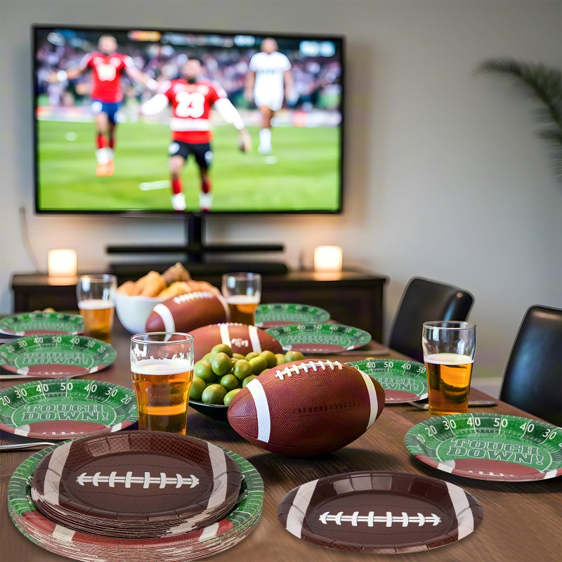 Litmitfu 48 Pcs Football Plates Set - Touchdown Football Paper Plates, Disposable Party Dinner Dessert Round Plate for Football Rugby Sport Game Day Tailgate Football Party Supplies Table Decorations, 2 Sizes - Image 5