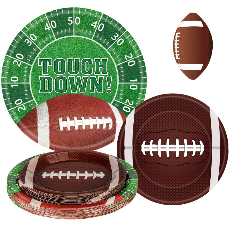 Litmitfu 48 Pcs Football Plates Set - Touchdown Football Paper Plates, Disposable Party Dinner Dessert Round Plate for Football Rugby Sport Game Day Tailgate Football Party Supplies Table Decorations, 2 Sizes - Image 1