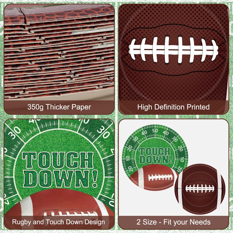 Litmitfu 48 Pcs Football Plates Set - Touchdown Football Paper Plates, Disposable Party Dinner Dessert Round Plate for Football Rugby Sport Game Day Tailgate Football Party Supplies Table Decorations, 2 Sizes - Image 4