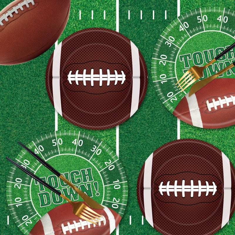 Litmitfu 48 Pcs Football Plates Set - Touchdown Football Paper Plates, Disposable Party Dinner Dessert Round Plate for Football Rugby Sport Game Day Tailgate Football Party Supplies Table Decorations, 2 Sizes - Image 2