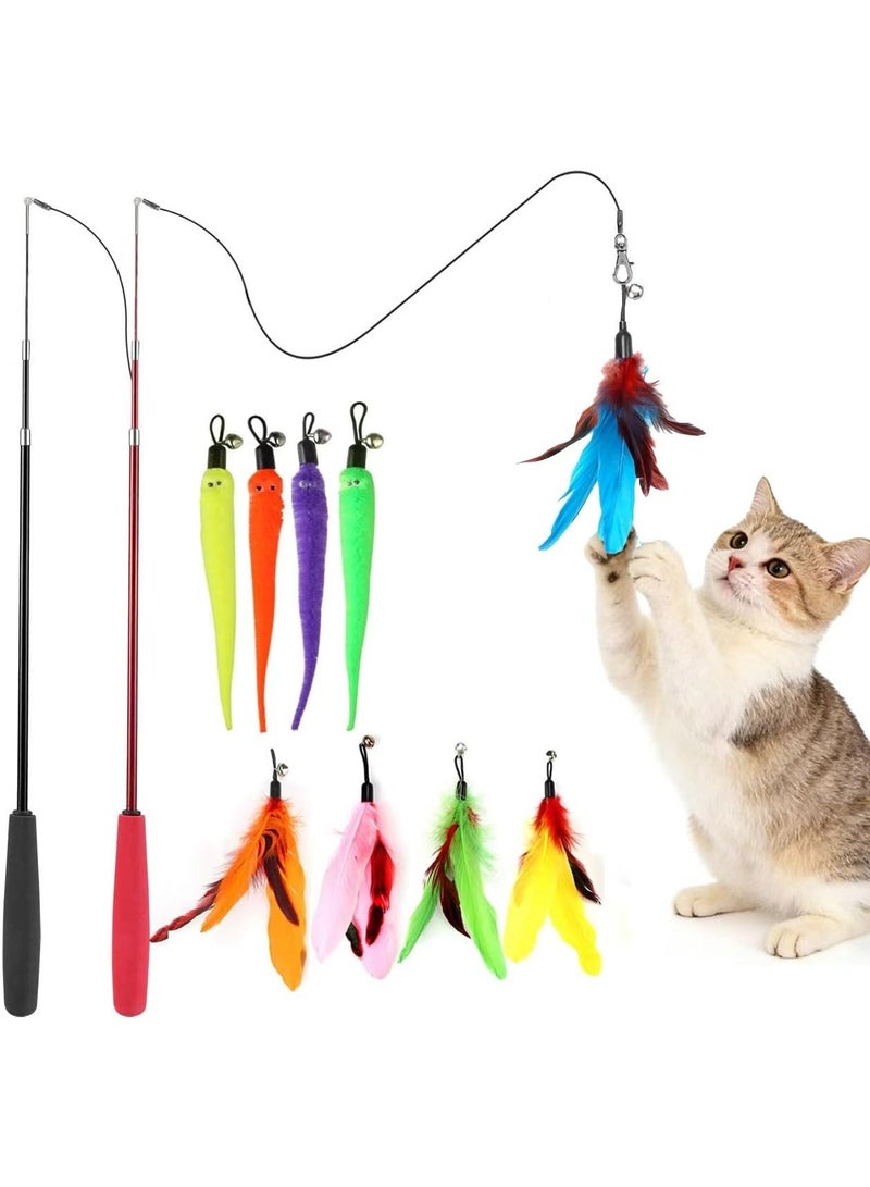 Kueh Safe Interactive Cat Toy for Indoor Cats-Feather Toy Refills Attachment Fishing Rod Retractable Wand for Indoor Kittens cat Exercise Play Chase Boredom Buster Gift Toy - Image 1