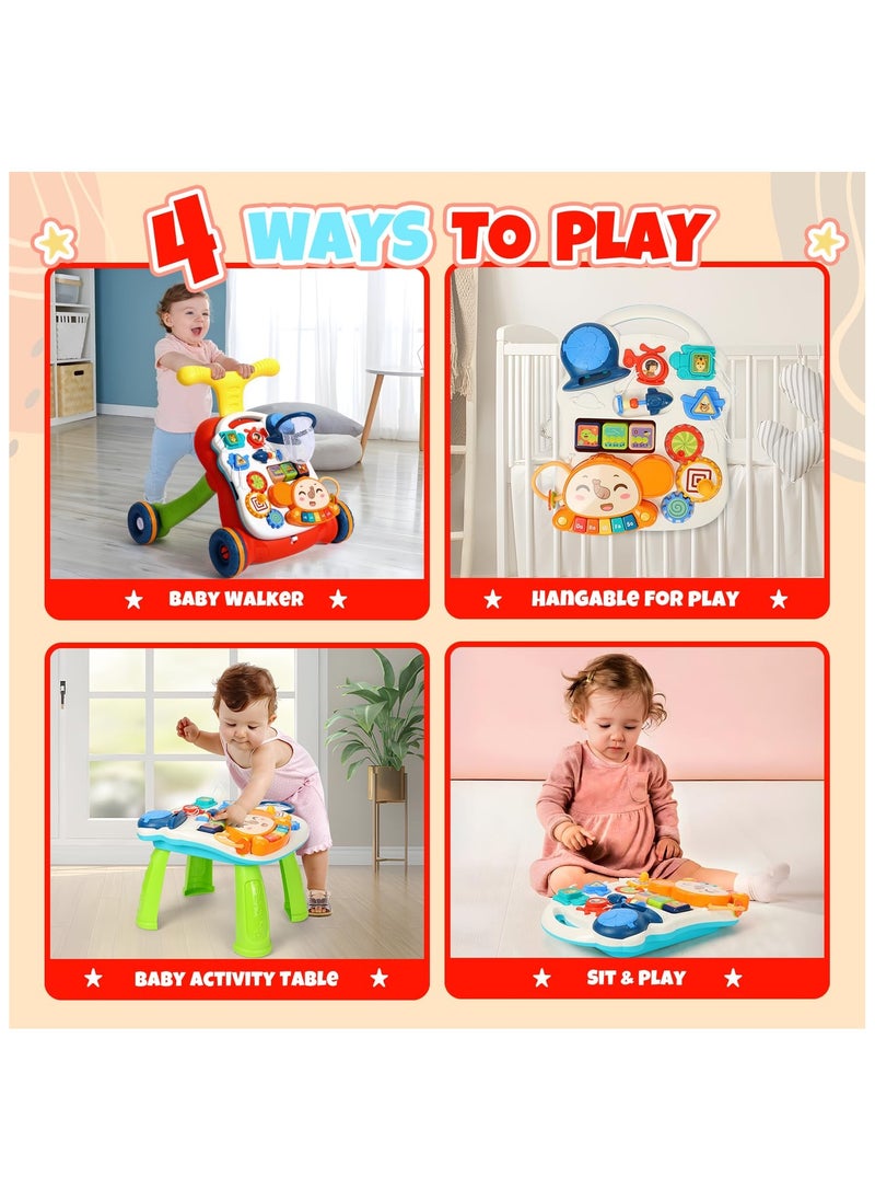 NNEWVANTE 2 in 1 Baby Push Walker and Activity Center for boy, Sit to Stand Walker for Babies 12 Months+, Baby Walking Toys with Music Panel for Infants, Push Toys for Toddlers Learning to Walk Red  - Image 2