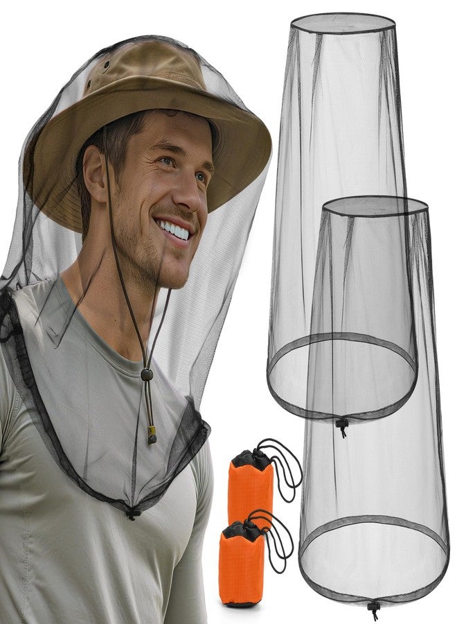 Pmxary 2 Pack Premium Mosquito Head Nets with Drawstring, Breathable Ultra Large Bug Net for Head, Mosquito Net Hat for Men and Women, Universal Fit for Hats, Essential for Outdoor Activities Black - Image 1