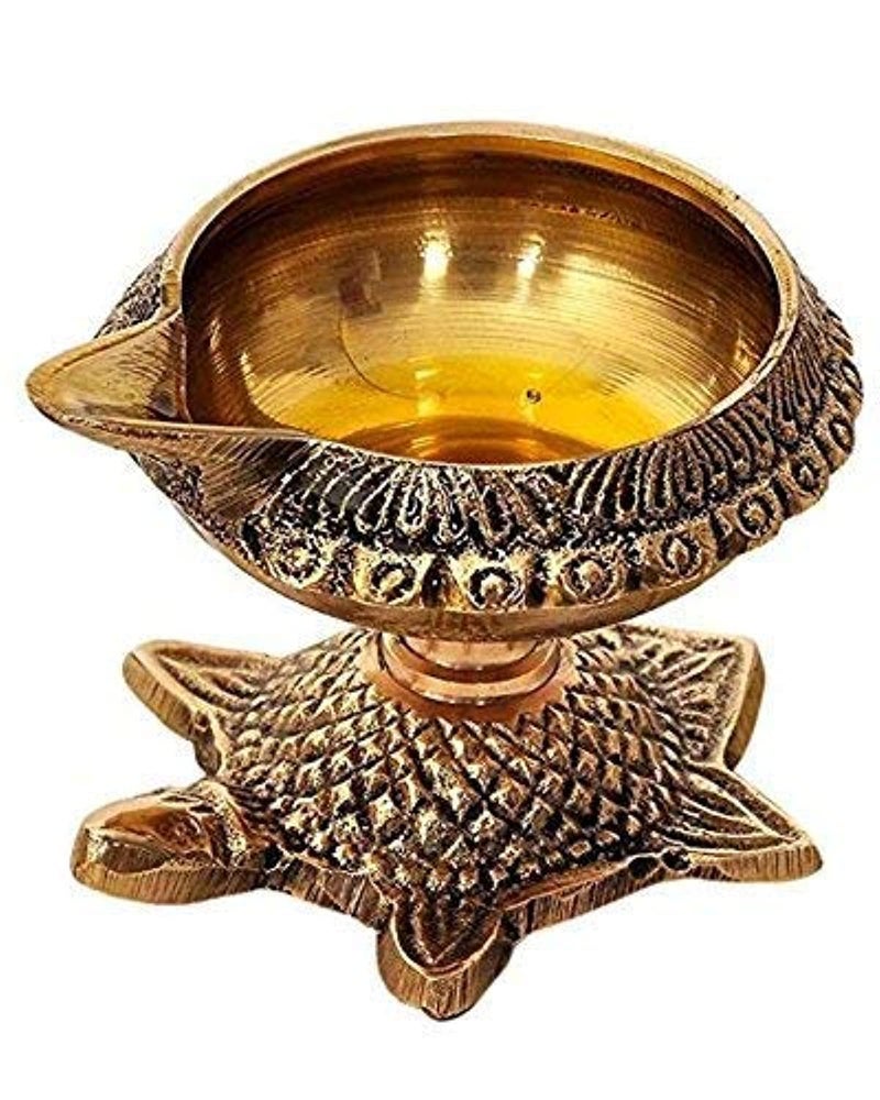 Puja N Pujari Puja N Pujari Brass Kubera Akhand Diya Oil Lamp with Turtle Stand for Pooja Room  - Image 1