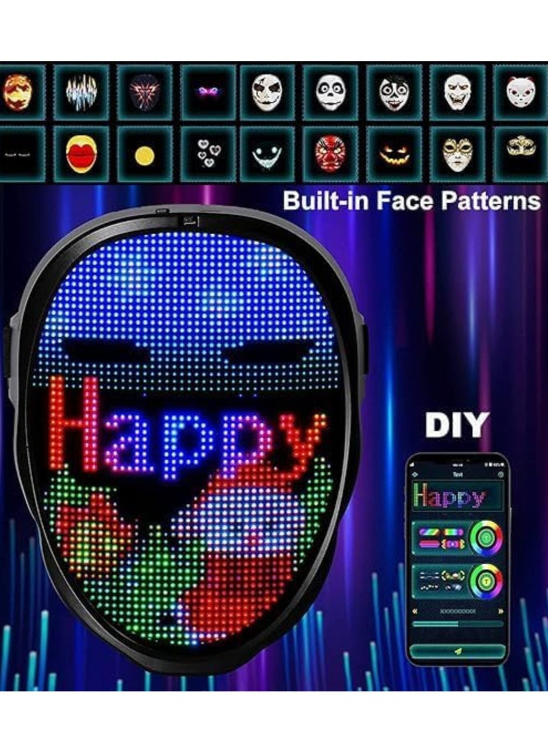 بيتشو قناع وجه LED مع بلوتوث قابل للبرمجة، قناع LED للهالوين قناع مضيء رقمي للزي التنكري، تطبيق متوافق محدث يتم التحكم فيه، قناع لامع قابل للتخصيص - Image 3
