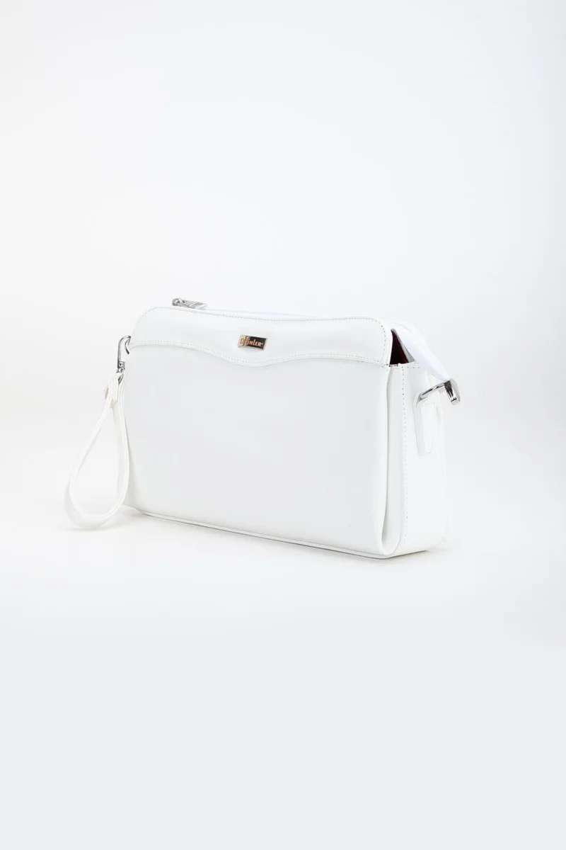 Dilimler Ayakkabı Women's Clutch Wallet Bag White 3 Compartments Long Short Strap
