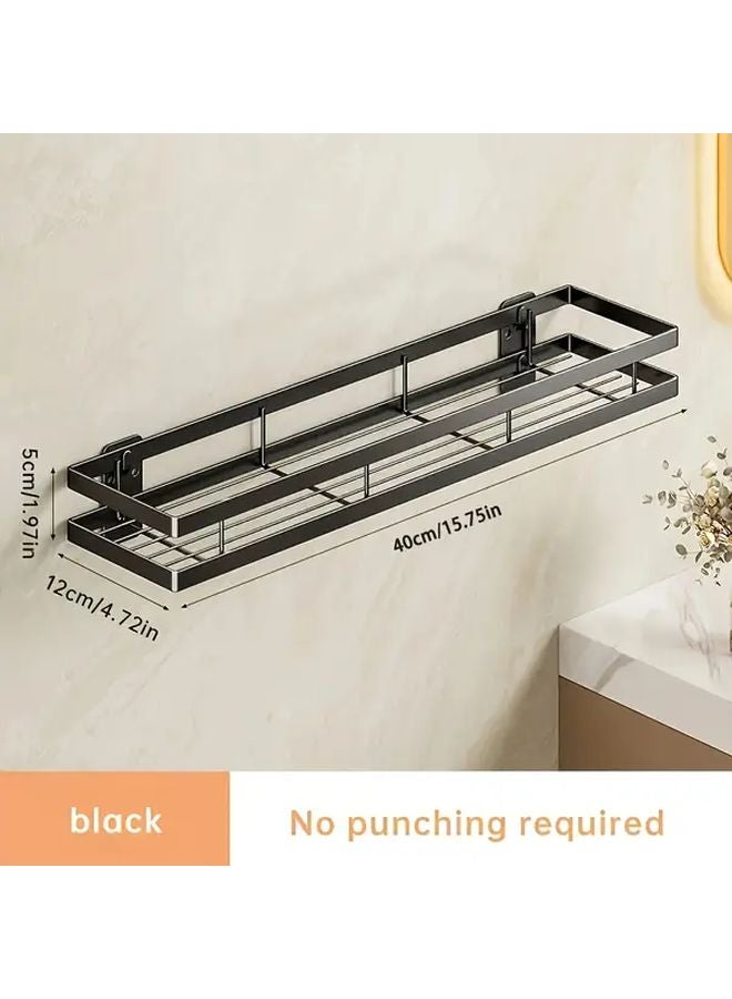 Modern Black Wall Mounted Bathroom Shelf No Drill Installation Space Saving Storage - Image 4