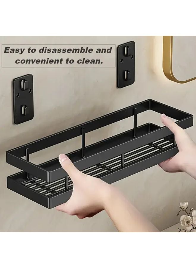 Modern Black Wall Mounted Bathroom Shelf No Drill Installation Space Saving Storage - Image 5