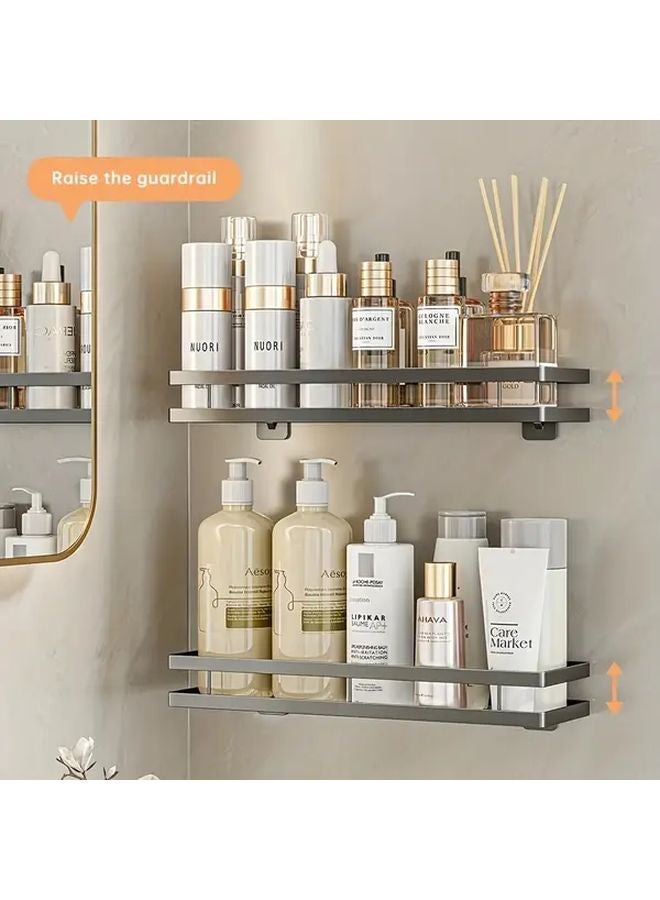 Modern Black Wall Mounted Bathroom Shelf No Drill Installation Space Saving Storage - Image 3