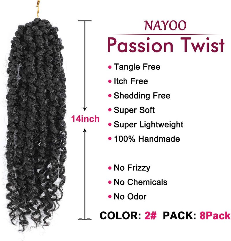 NAYOO Passion Twist Hair - 8 Packs 14 Inch Passion Twist Crochet Hair For Women, Crochet Pretwisted Curly Hair Passion Twists Synthetic Braiding Hair Extensions (14 Inch 8 Packs, 2) - Image 2