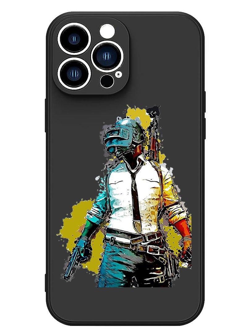 Theodor Protective Slim Fit Case Liquid Silicone Cover with Full Body Protection Anti-Scratch Shockproof Case For iPhone 15 Pro Max Black - Pubg - Image 1