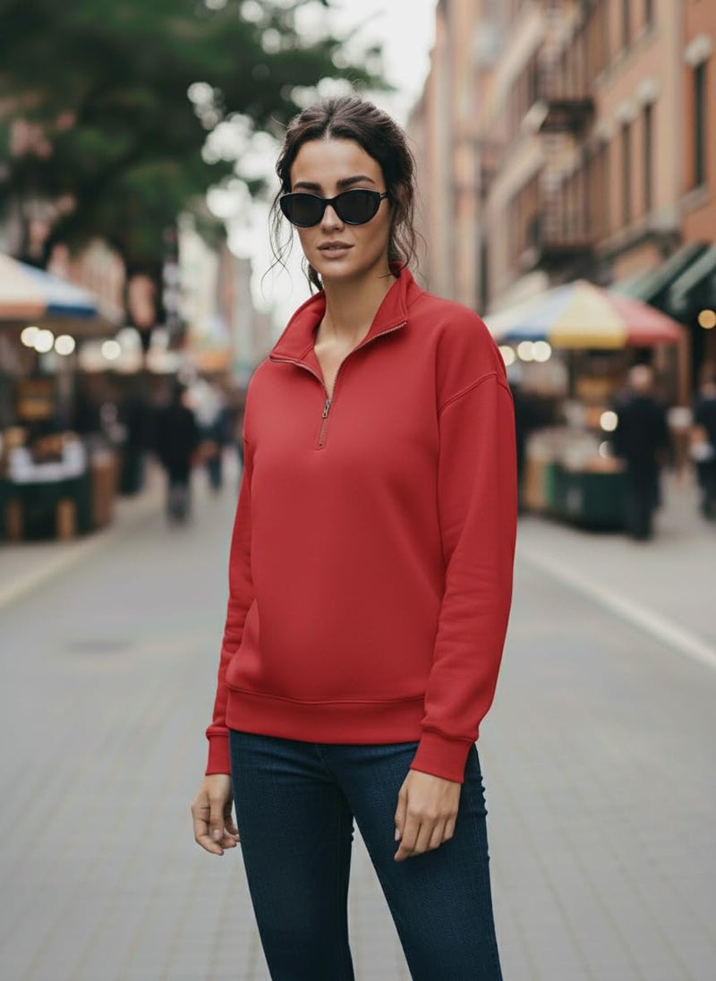 Mack Jonney Women’s Fleece Half-Zip Maroon Color High Neck Sweatshirt | Warm & Stylish Winter Wear -JM.4402 - Image 5