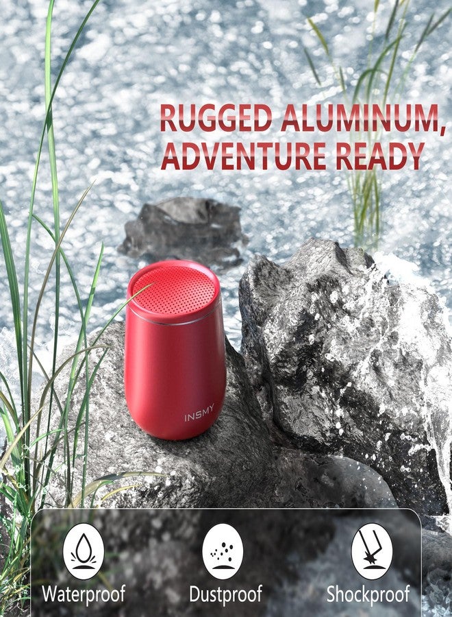 INSMY Small Bluetooth Speaker, Waterproof Mini Portable Wireless Speaker, Punchy Bass Rich Audio Stereo Pairing, Handheld Pocket Size, Built in Mic for Hiking Biking Gift Laptop Tablet (Red) - Image 3
