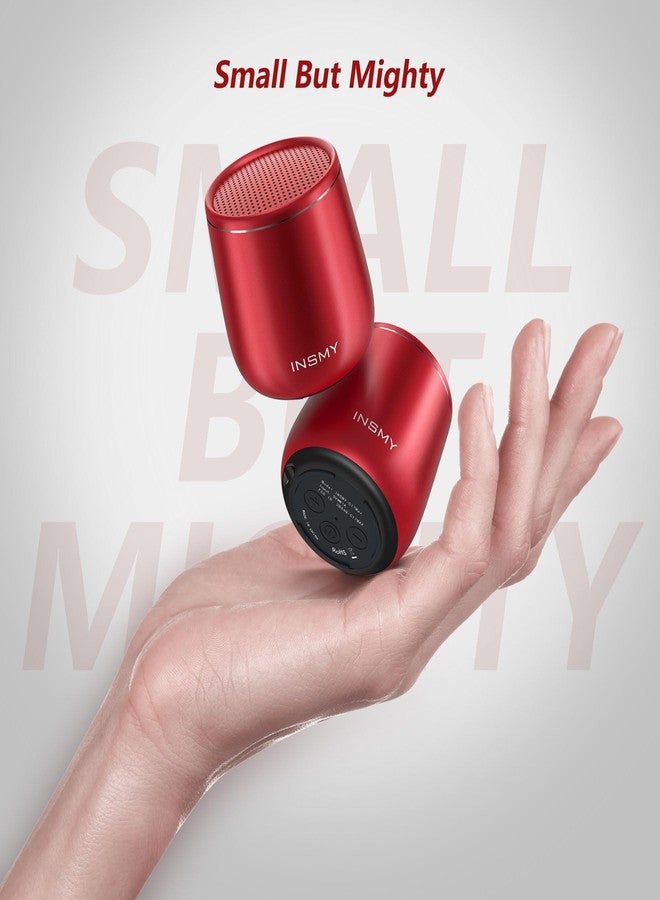 INSMY Small Bluetooth Speaker, Waterproof Mini Portable Wireless Speaker, Punchy Bass Rich Audio Stereo Pairing, Handheld Pocket Size, Built in Mic for Hiking Biking Gift Laptop Tablet (Red) - Image 2