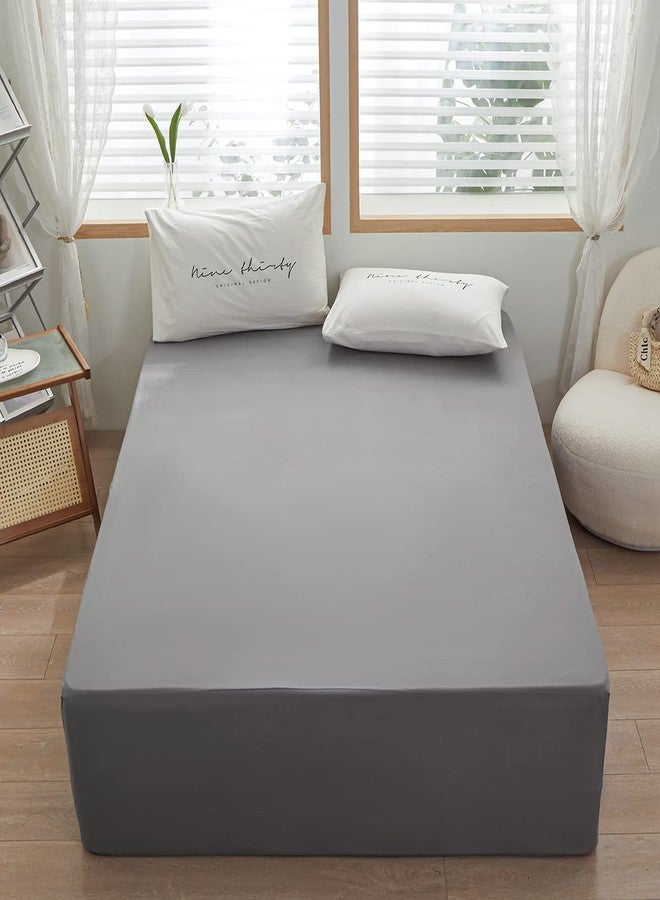 rushrushlulu Bedding Twin Size Fitted Sheet Only-Twin Size Deep Pocket Bottom Fitted Sheet Fits 15inches Bed Matress Sheet Soft and Microfiber Easy Care-Light Gray - Image 2