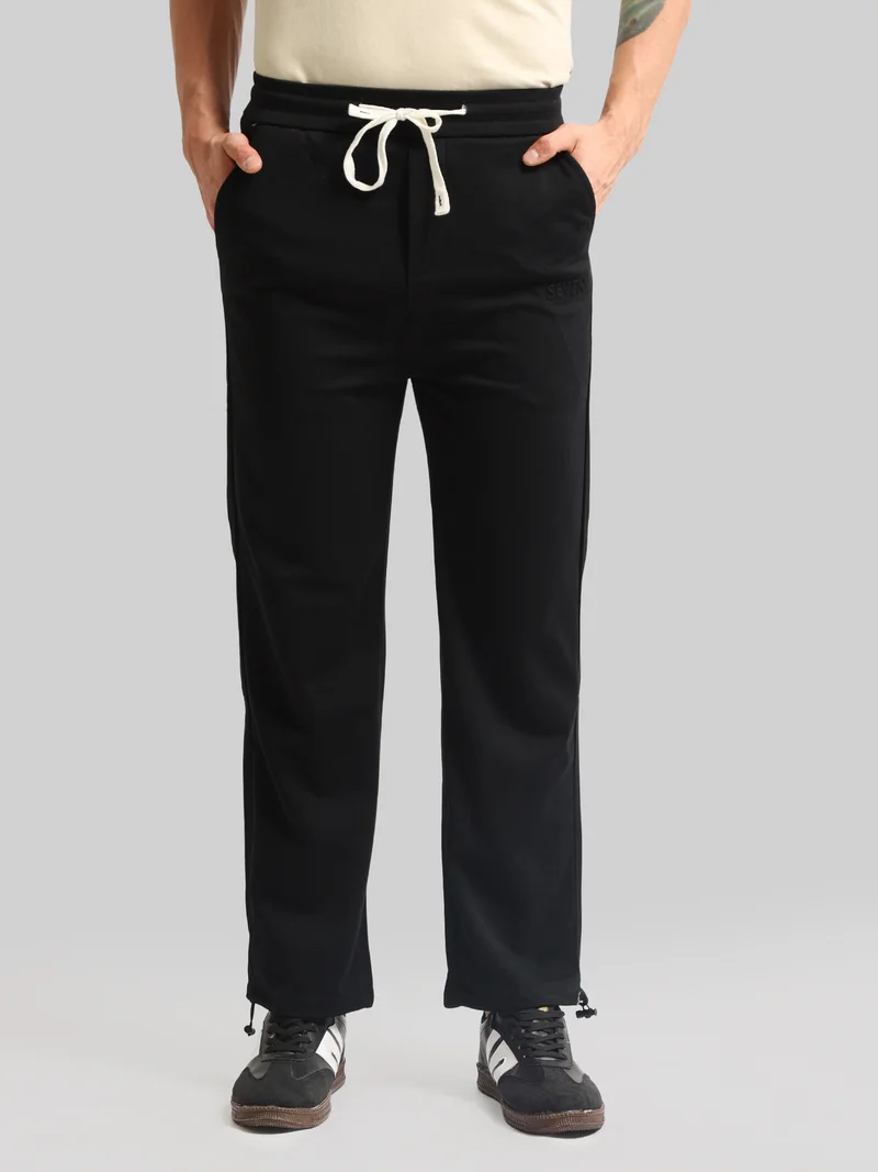 مانياك Maniac Mens Solid Black Baggy Cotton Blend Baggy Trackpant