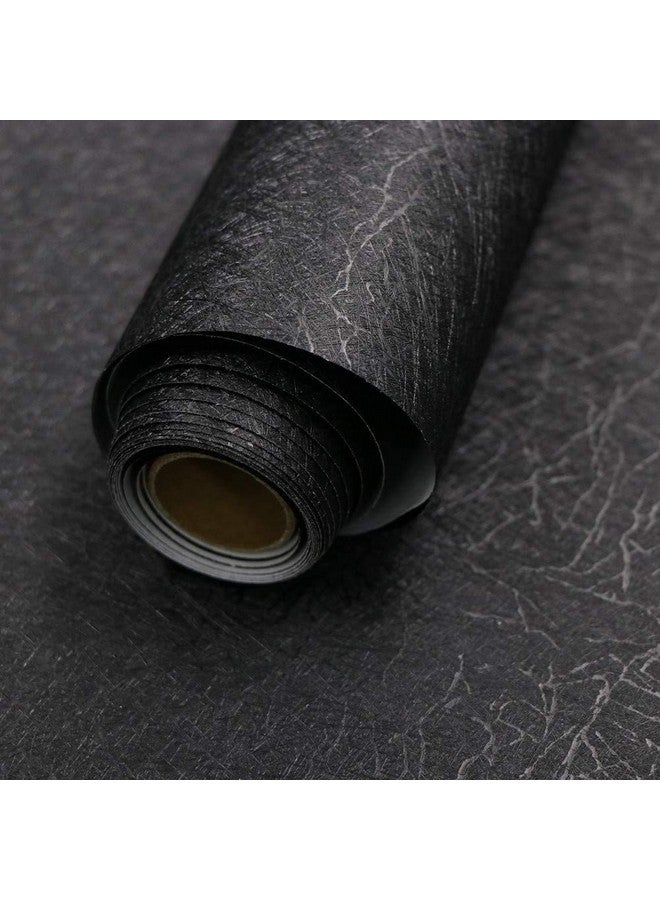 Abyssaly 23.6 inch X 196.8 inch Black Silk Wallpaper Embossed Self Adhesive Peel and Stick Wallpaper Removable Kitchen Wallpaper Vinyl Black Wallpaper Cabinet Furniture Countertop Shelf Paper - Image 1