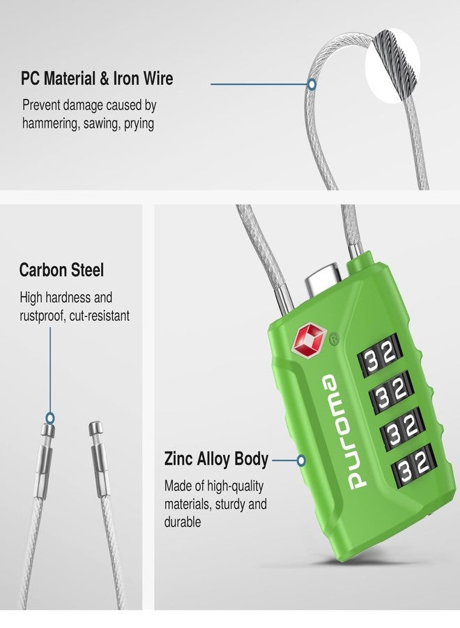 Puroma 2 Pack TSA Approved Luggage Locks, 4 Digit Combination Travel Locks Resettable Code Lock with Zinc Alloy Body for Suitcase, Toolbox, Backpack, Bag, Gym Locker (Green) - Image 5
