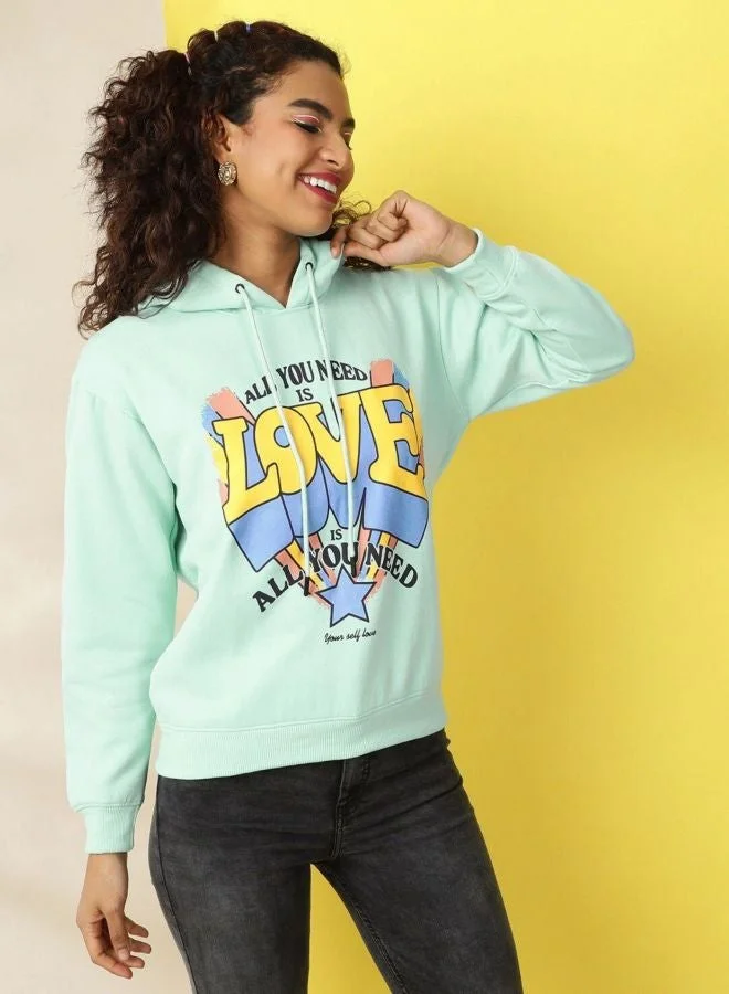 مرفوعة Women Regular Fit Printed Hooded Neck Long Sleeve Overhead-Hooded Sweatshirt