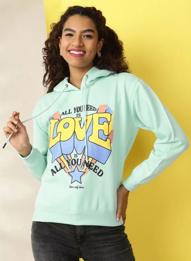 مرفوعة Women Regular Fit Printed Hooded Neck Long Sleeve Overhead-Hooded Sweatshirt