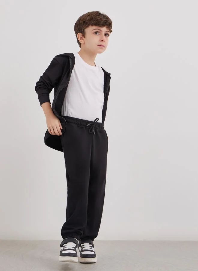ستايلي Styli Black Cotton Cuffed Joggers with Pockets