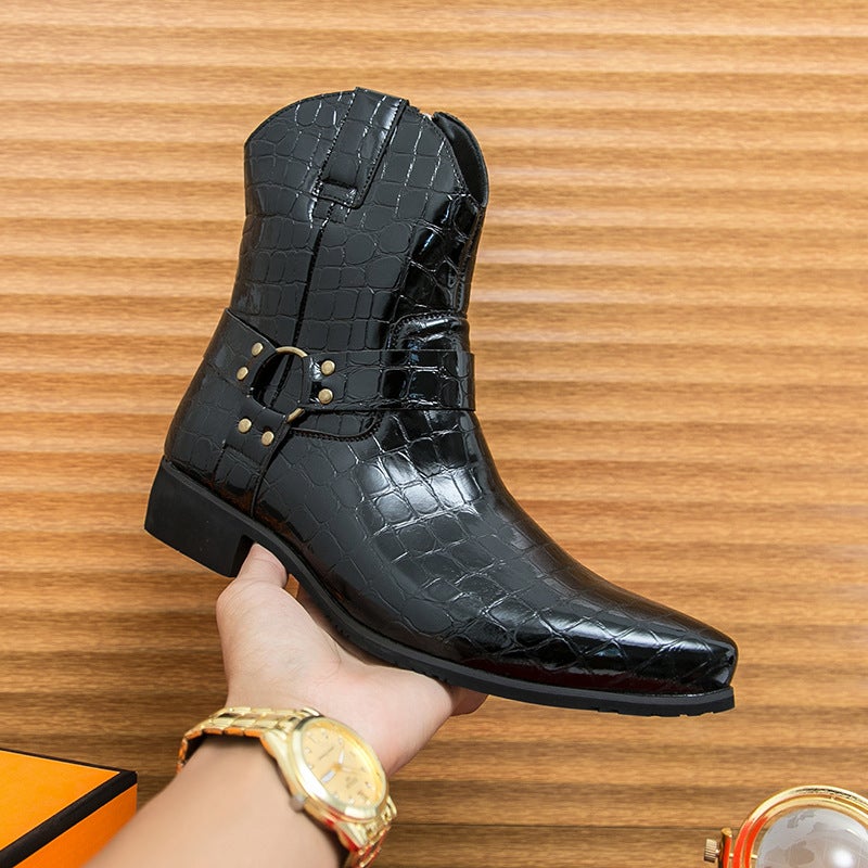 Men's Vintage Martin Boots Side Zipper Embossed Leather - Image 1