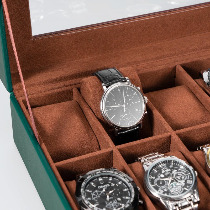 ProCase Watch Box Organizer, 12 Slot Watch Display Case With Glass Lid, Watch Storage Holder Mens Watch Case, Anniversary Birthday Valentine Gifts for Men Women -12 Slot, MidnightGreen - Image 4